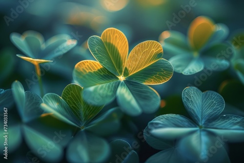 green clover leaves background. natural backdrop, selective focus. banner, panorama. copy space.