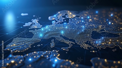 Data transfer and cyber technology, Communication technology Concept. European Global network and connectivity, European Map, Abstract Background. photo
