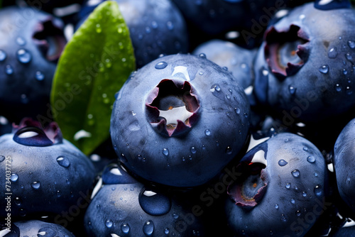 blue ripe blueberries in drops of water