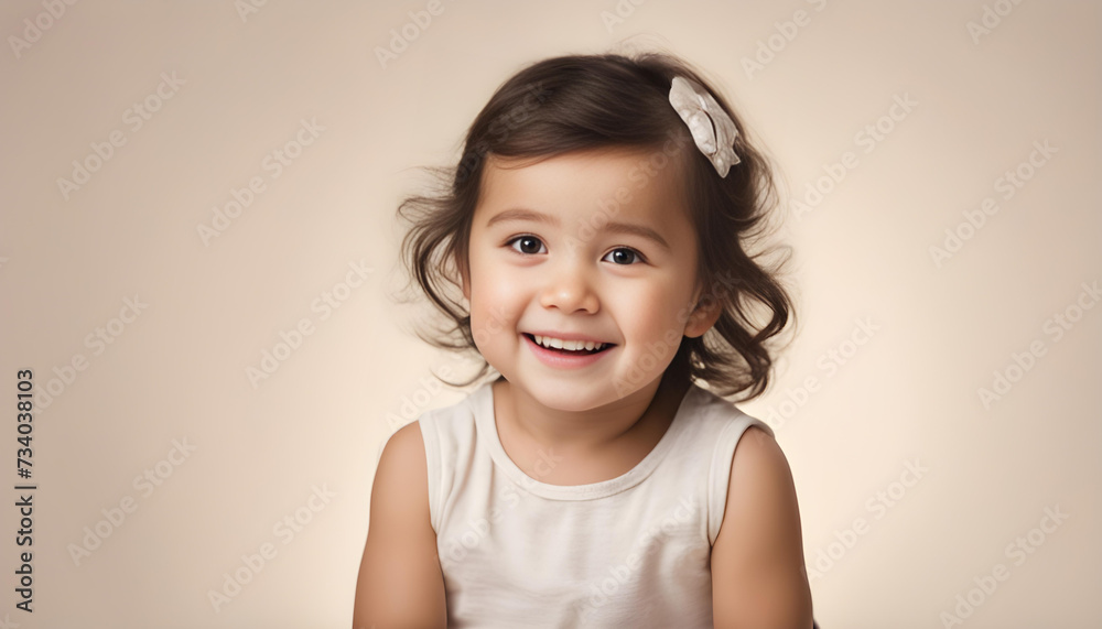 Beautiful happy toddler child girl smiling, portrait neutral background Beautiful happy toddler child girl smiling, portrait neutral background