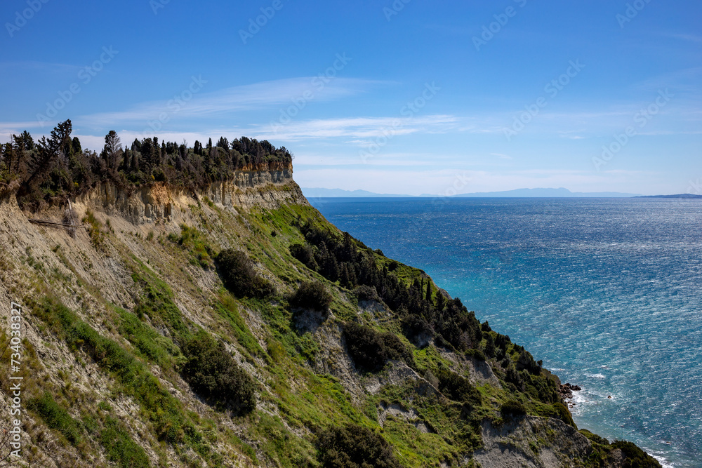 Greek cliffs on south of Corfu island 