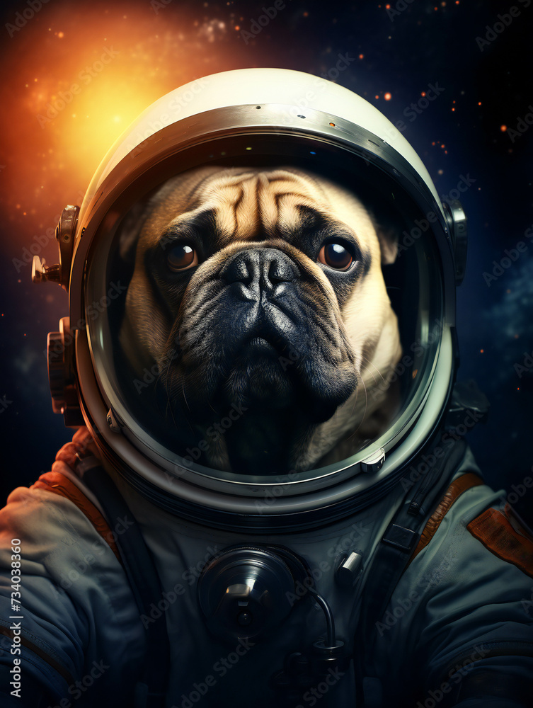 Funny Bullmastiff Dog Astronaut Portrait. Generative AI.