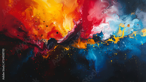 Cosmic Dance of Vivid Paints on Canvas Background