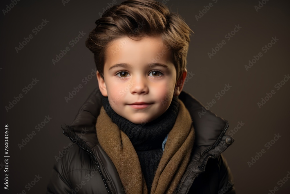 Portrait of a cute little boy in a warm coat and scarf. Portrait of a cute little boy in a warm coat and scarf.