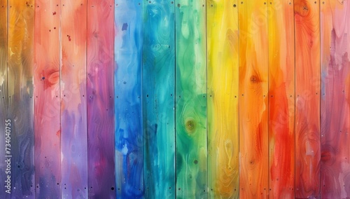 rainbow painted wood and paint background Generative AI photo