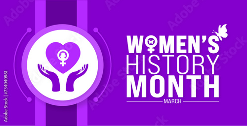 March is Women’s History Month background template with women vector and women love icon sign design. use to background, banner, placard, card, and poster design template. vector illustration.
