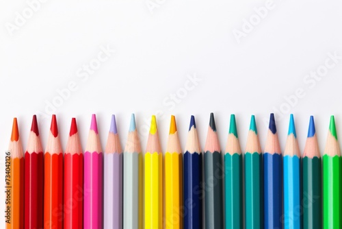 A neat row of colorful pencils arranged in a gradient, representing art, creativity, and design.