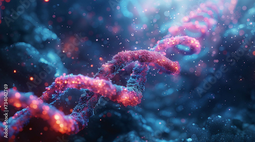 3D rendering Bright color realistic , DNA strand and Cancer Cell Oncology Research © Atchariya63