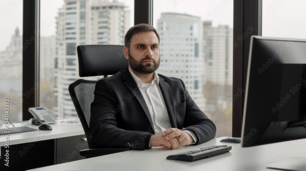 Chief financial officer of large IT company sitting at his desk Chief financial officer of large IT company sitting at his desk