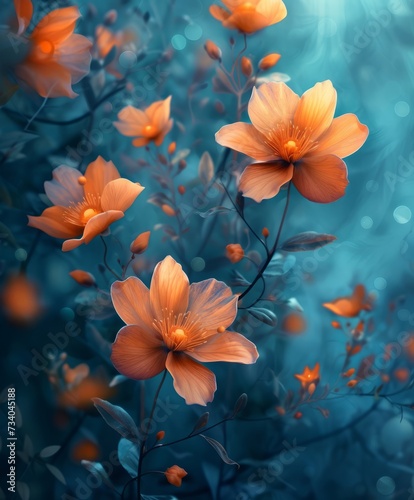 Closeup of orange blue Flower Composition. AI Generative