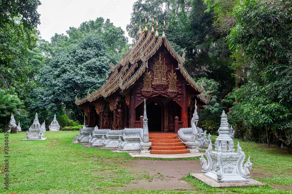 Wat Luang Khun Win, a peaceful Buddhist temple in Northern Thailand with traditional wooden design.
