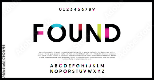 Found Colorful abstract digital technology logo font alphabet. Minimal modern urban fonts for logo, brand etc. Typography typeface uppercase lowercase and number. vector illustration