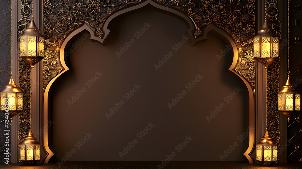 Wooden Decorated Frame with Chandelier Lanterns and Copy Space. Ramadan and Eid 2025 Image. Wooden Decorated Frame with Chandelier Lanterns and Copy Space. Ramadan and Eid 2025 Image.