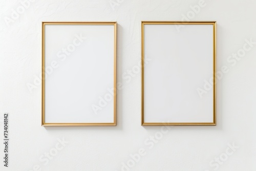 Empty golden frame on a white wall. AI generative
