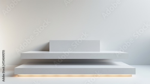 minimal luxury backdrop with Display stand for merchandise wide podium, studio lighting.
