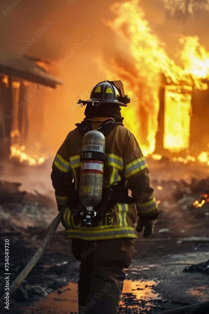 Naklejka premium Firefighter at a blaze.