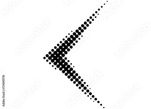 Thin vector arrow made of black round dots on a white background. Black and white pattern. Pointer. Navigation design element. Modern vector background. Halftones. Spotted illustration.