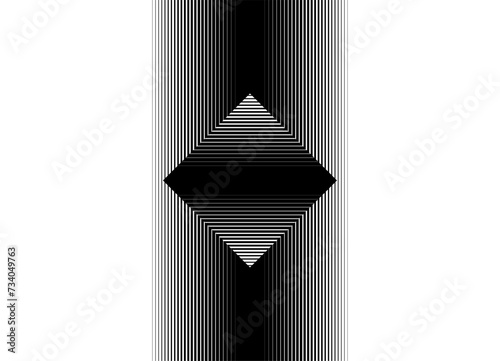 Black and white striped pattern of thin lines with a square in the center. Modern vector background