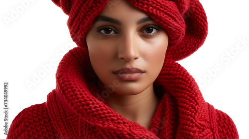 Young Girl In Knitted Wool Jacket On Isolated White Background. Generative Ai