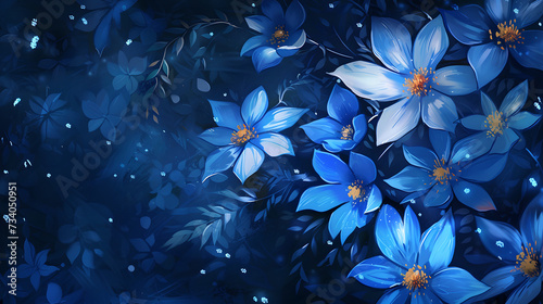 Clipart background of blue flowers © TY