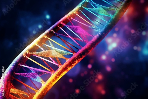 Colorful digital artwork featuring DNA structure. Generative AI