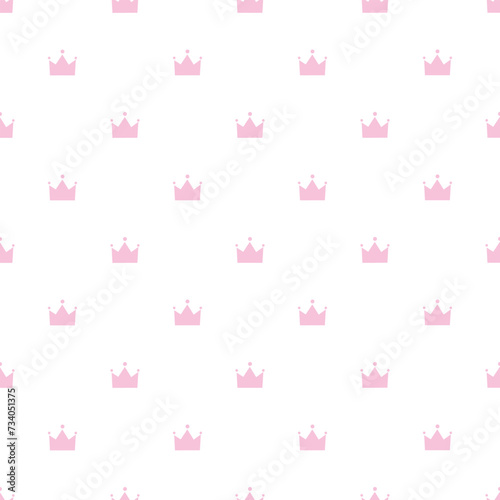 Cute seamless pattern with pink crown. Simple vector illustration for girls.