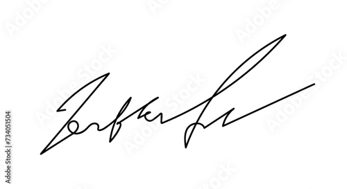Autograph fictitious handwritten signature. A fake scribbled signature for documents, business certificates, letters, or contracts with handwritten lettering isolated on the transparent background.