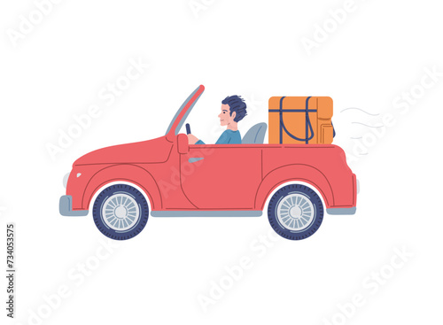 Courier by car, fast delivery, vector illustration isolated on white