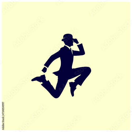 man in suit jump wear bowler hat