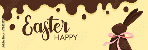 Easter happy banner. Easter bunnies. Easter happy chocolate banner icon. Flat style. Vector illustration