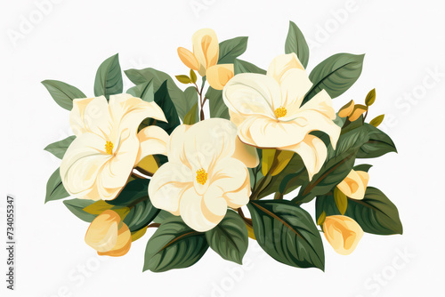 Blooming Beauty: A Floral Bouquet of White Jasmine in a Green Garden - Illustration