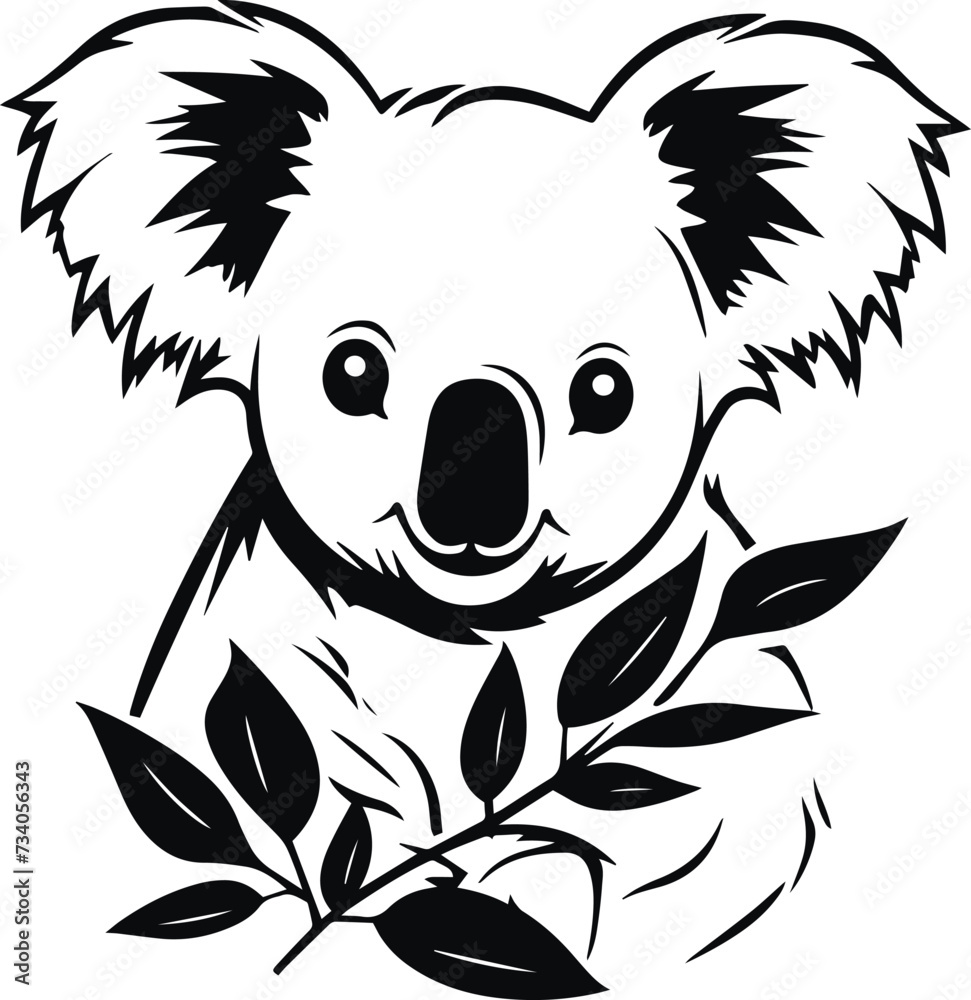 Realistic koala sits on a tree, koala in leaf, vector illustration