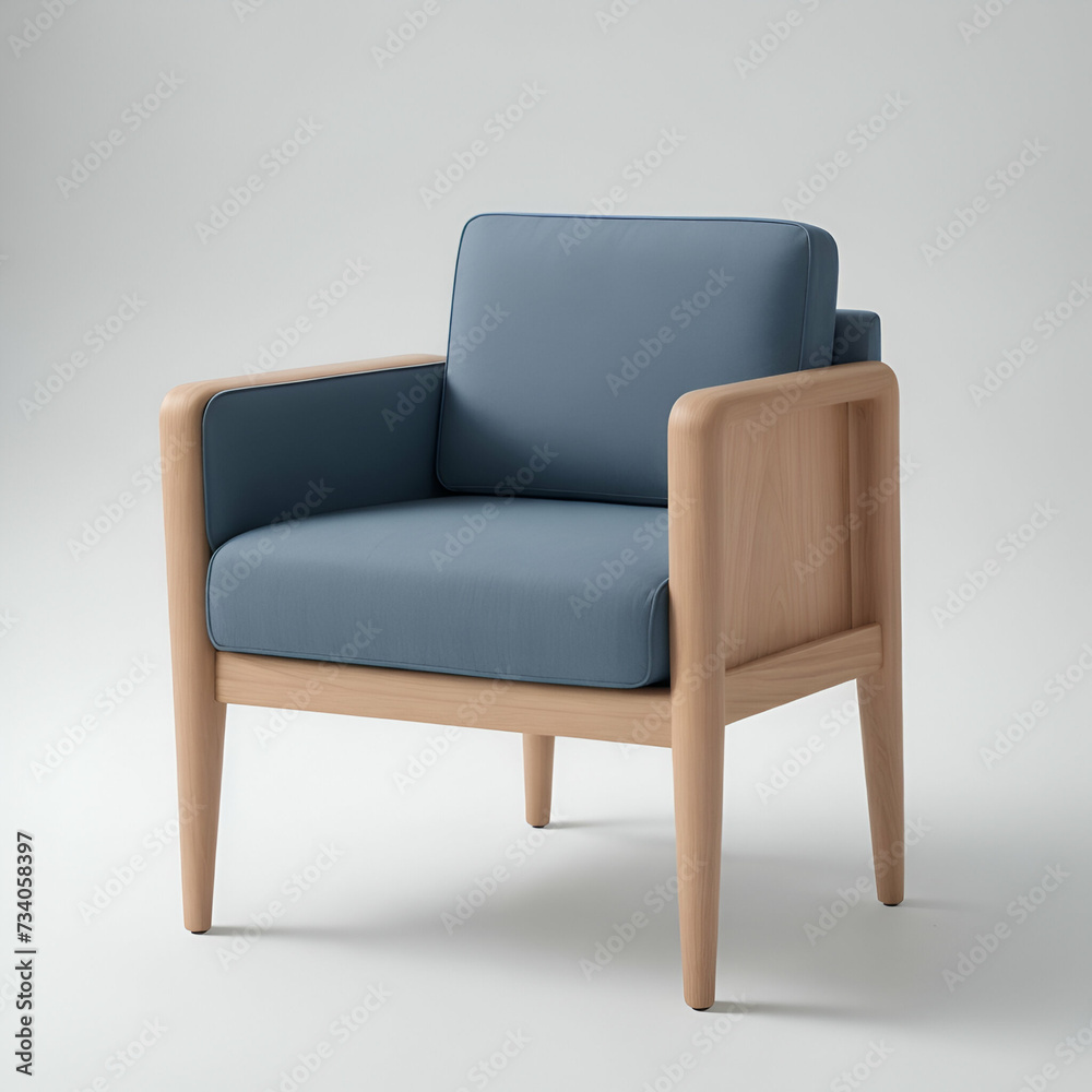 A teal blue wooden single chair, a simple background, product picture A teal blue wooden single chair, a simple background, product picture