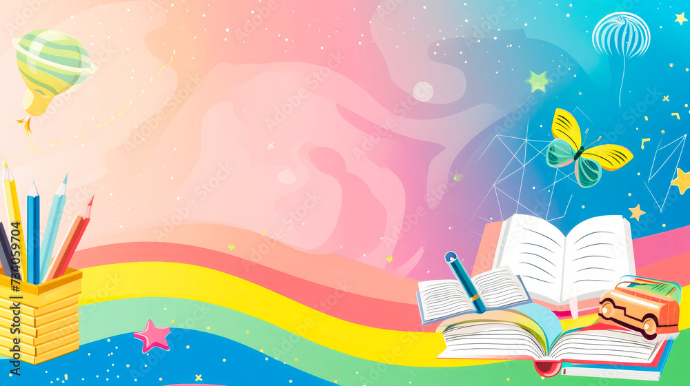 teachers day banner with beautiful colorful background, school elements, back to school concept teachers day banner with beautiful colorful background, school elements, back to school concept