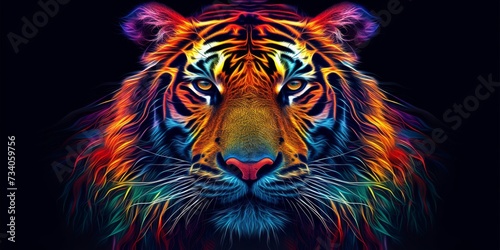 Abstract Tiger Wallpaper With Vibrant Contrasting Colors As The Background. Concept Abstract Tiger Wallpaper, Vibrant Contrasting Colors, Eye-Catching Background