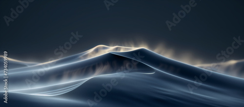 blue black dunes with glowing sand waves above them. Monochromatic abstract background