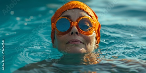 An Energetic Senior Woman Embracing Aqua Fitness For Happiness In Retirement. Concept Aqua Fitness For Seniors, Embracing Retirement, Energetic Senior Woman, Wellness In Water