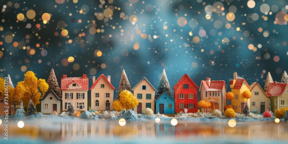 Charming 3D Village With Toy Houses Under A Starlit Sky For Childrens Wallpaper. Concept Magical Fairy Garden, Enchanting Forest Creatures, Whimsical Dreamland, Fantasy World Adventures