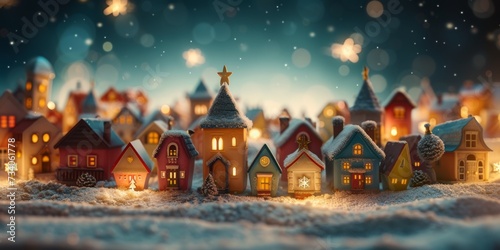 Enchanting 3D Village With Toy Houses Sparkling Under A Starlit Sky: Perfect For Children's Wallpaper. Concept Whimsical Fairy Garden, Magical Toyland, Dreamy Starry Night, Imaginative Play