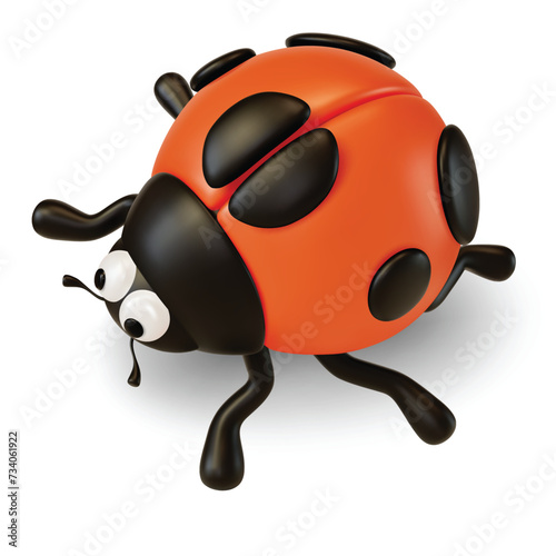 3d Cute Ladybug Insect Cartoon Style Isolated on a White Background. Vector illustration of Beetle Character