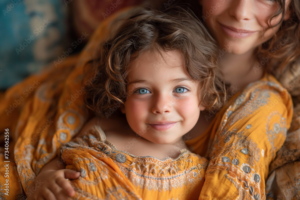 A young mother holds her daughter in her arms A young mother holds her daughter in her arms