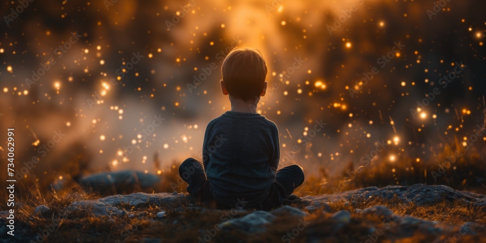 Awe-Struck Child Captivated By The Boundless Night Sky, Sparks Imagination Among The Stars. Concept Stargazing Adventures, Wonder And Inspiration, Dreaming Under The Stars, Celestial Wonders