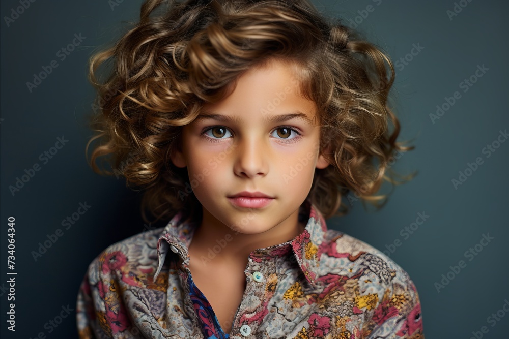 Portrait of a cute little boy with curly hair. Studio shot. Portrait of a cute little boy with curly hair. Studio shot.