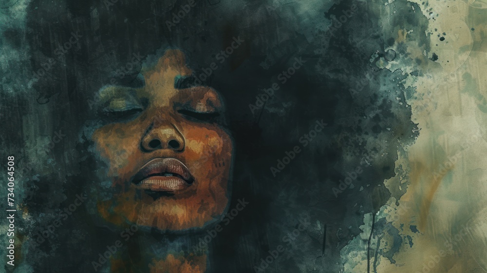 Fototapeta premium Intense gaze of a woman in sepia watercolor. Expressive abstract artistic portrait