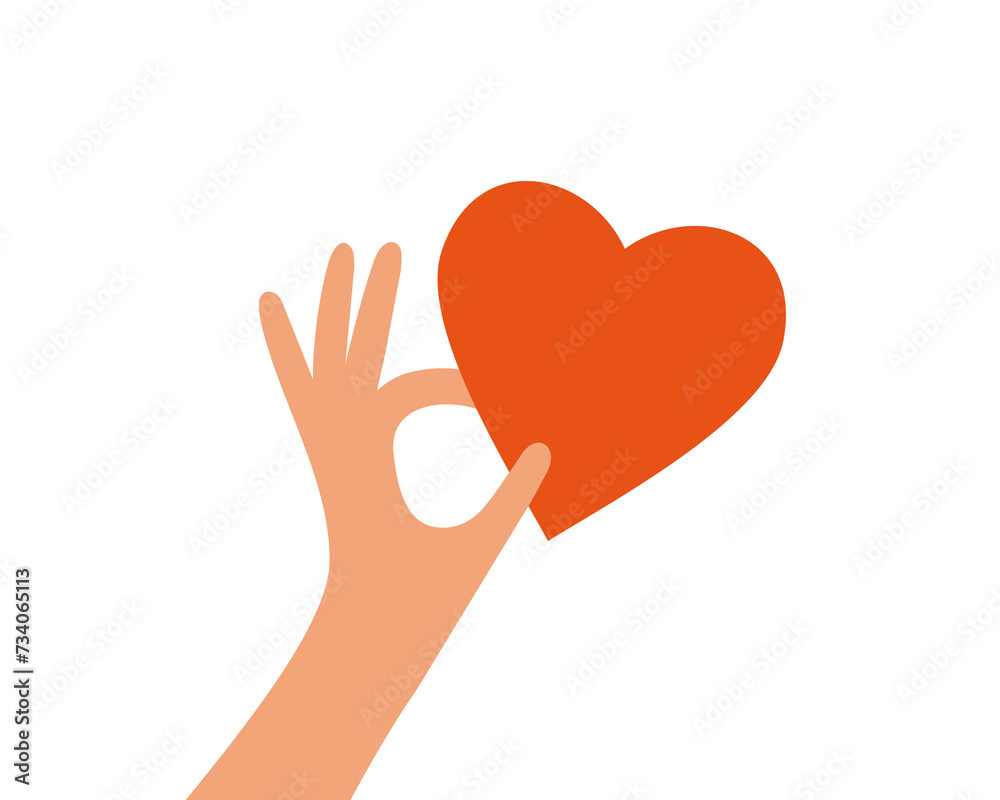 Human hand holding red heart shape. Charity, donation, volunteer work, sharing love concept. Giving helping hand or donate for needy. Social care poster, design element. Big love vector illustration Human hand holding red heart shape. Charity, donation, volunteer work, sharing love concept. Giving helping hand or donate for needy. Social care poster, design element. Big love vector illustration
