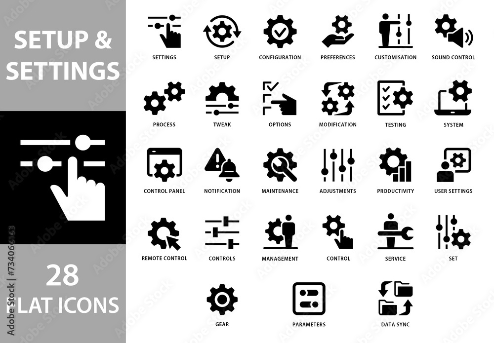 Setup Icon Black Setup and Settings 28 Black and White Icons Set Stock Template | Adobe ...