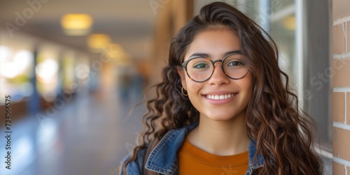 Latina Teen Immersed In Social Media At Suburban High School, Seeking Approval. Concept Insecurity, Social Media Obsession, Peer Pressure, Validation, High School Drama photo
