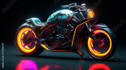 Neon-lit motorbike.
