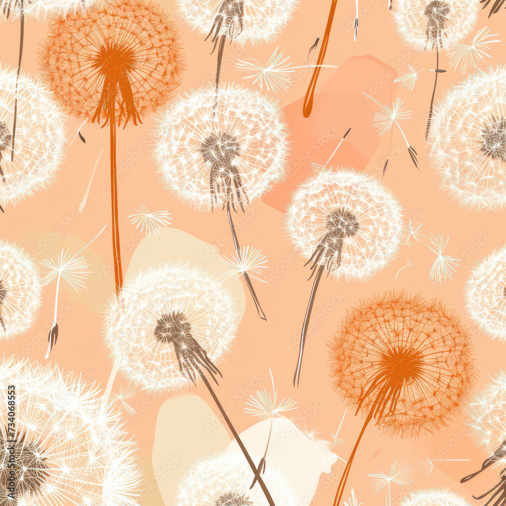 Dandelion Dance: A Whimsical Floral Symphony of Nature's Playfulness and Delicacy, Set against a Serene Blue Meadow