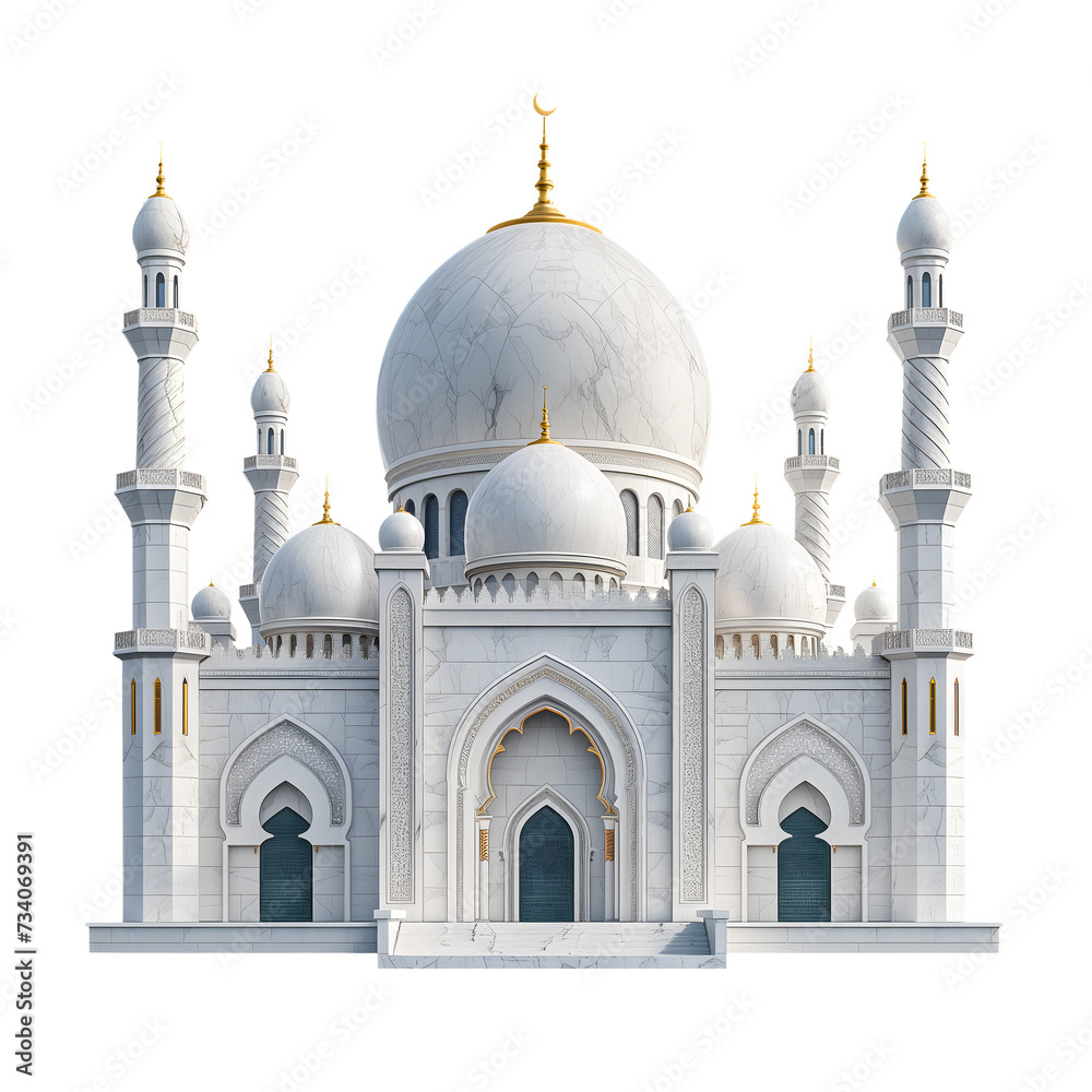 Obraz premium Elegant white and gold mosque on transparent background